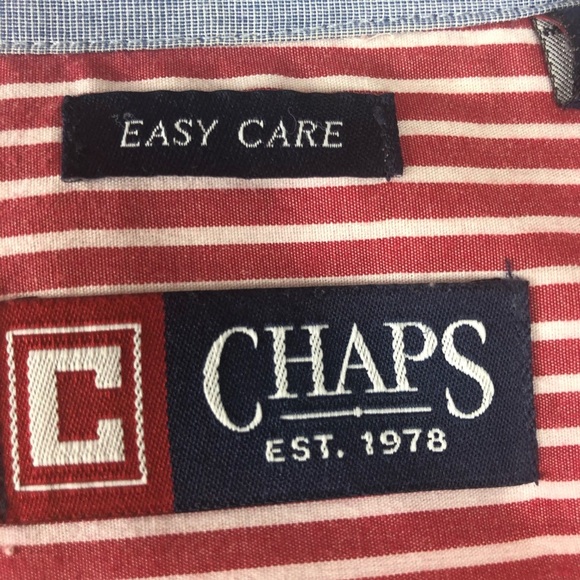Chaps Easy Care Mens Sz Lg Red Stripe Button-Down Shirt–Classic Business Casual - Picture 7 of 12